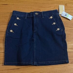 Michael Kors Dark Blue Denim Mini Skirt with Gold Buttons